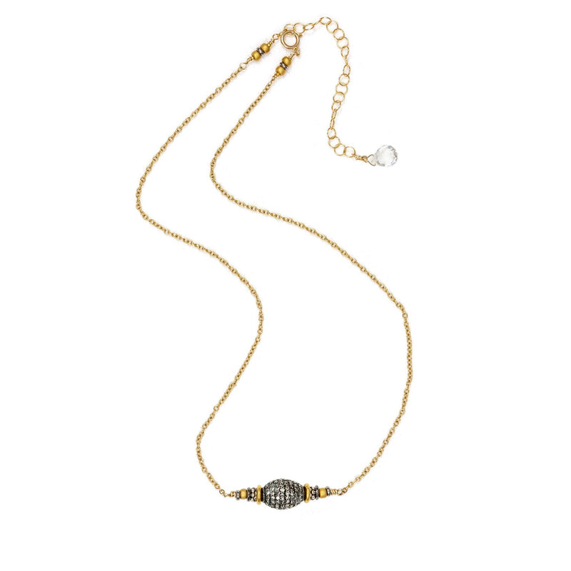 Da Vinci Pave Diamond Bead on Golden Bar Necklace