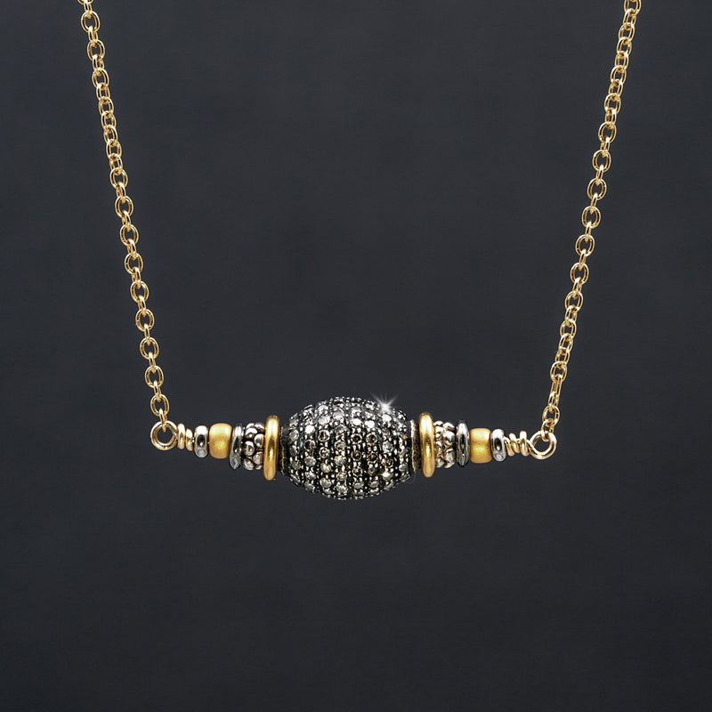 Da Vinci Pave Diamond Bead on Golden Bar Necklace