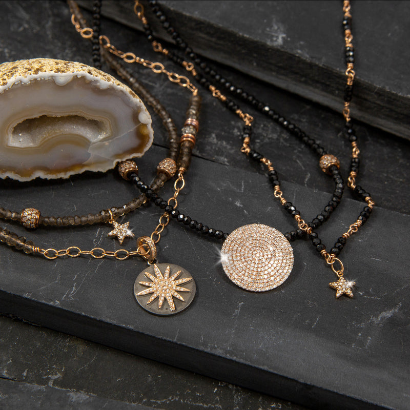 Athena Spinel, Rose Gold & Pave Diamond Disc Necklace