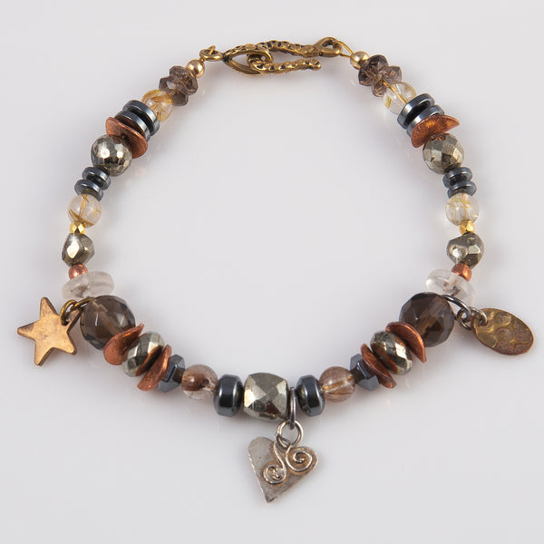 Chantal Smoky Quartz, Rutilated Quartz, Pyrite & Hematite Bracelet