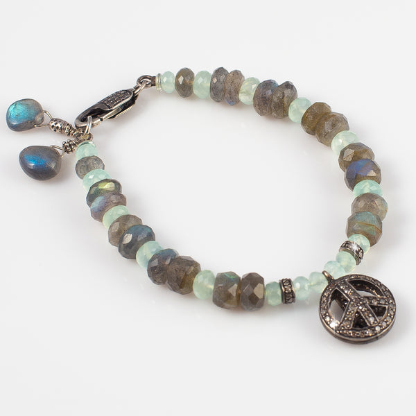 Hope Labradorite, Chalcedony & Diamond Peace Charm Bracelet