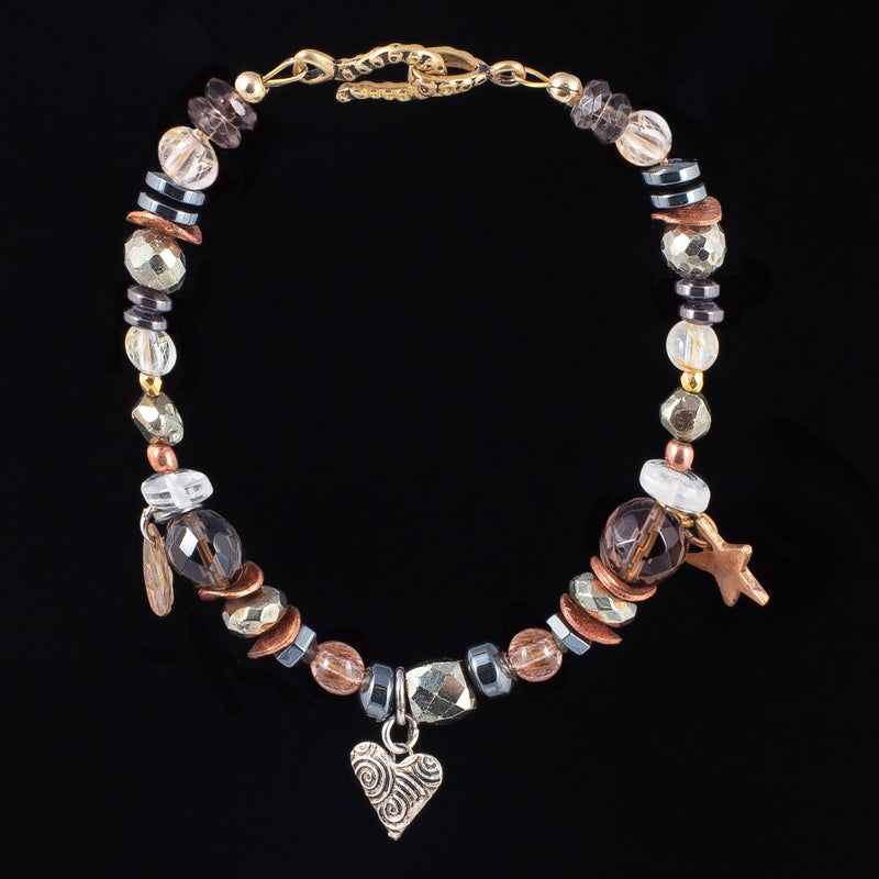 Chantal Smoky Quartz, Rutilated Quartz, Pyrite & Hematite Bracelet