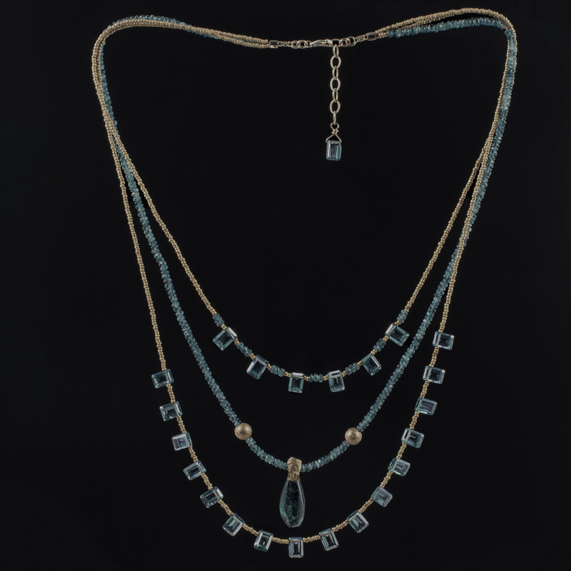 Kaila Tourmaline & Blue Topaz Three Strand Necklace