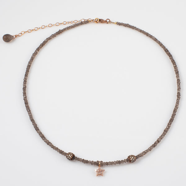 Julia Smoky Quartz, Rose Gold & Pave Diamond Star Necklace