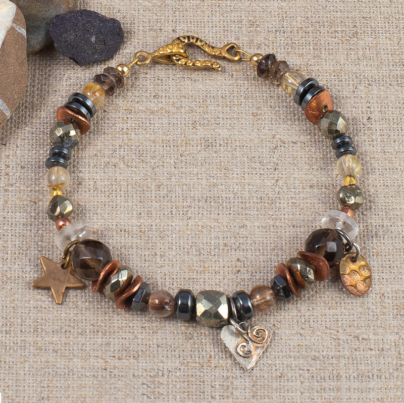 Chantal Smoky Quartz, Rutilated Quartz, Pyrite & Hematite Bracelet