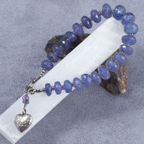 Imani Tanzanite & Engraved Silver Heart Bracelet