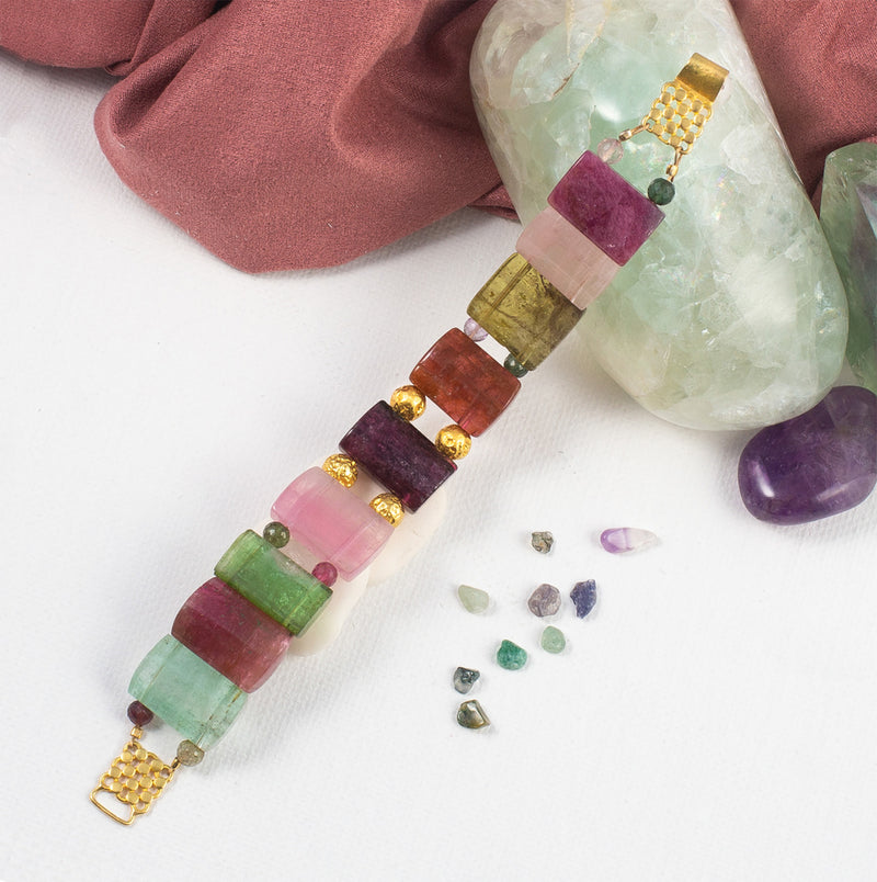 Bianca Multi-Colored Rainbow Tourmaline & 18k Gold Bracelet