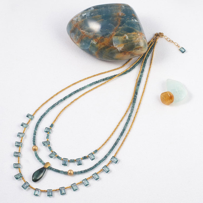 Kaila Tourmaline & Blue Topaz Three Strand Necklace