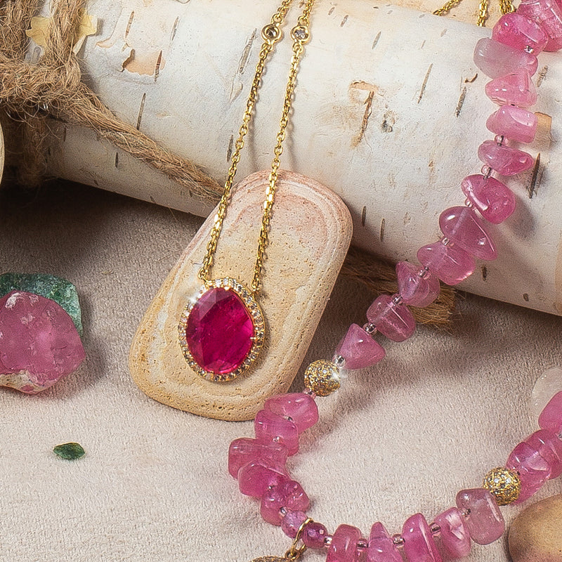 Ruby 14k Gold Diamond By the Yard Natural Faceted Ruby Necklace