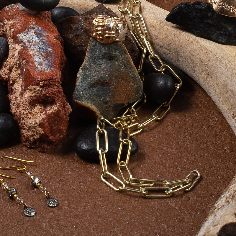 Amber Long Gold Link Chain