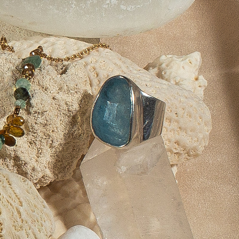 River Faceted Aquamarine & Sterling Silver Ring