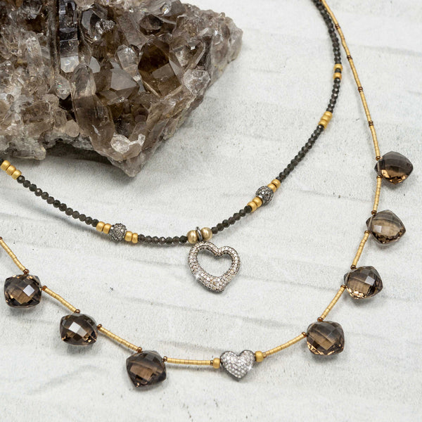 Blaire Pave Diamond, Spinel & Smoky Quartz Double Strand Necklace