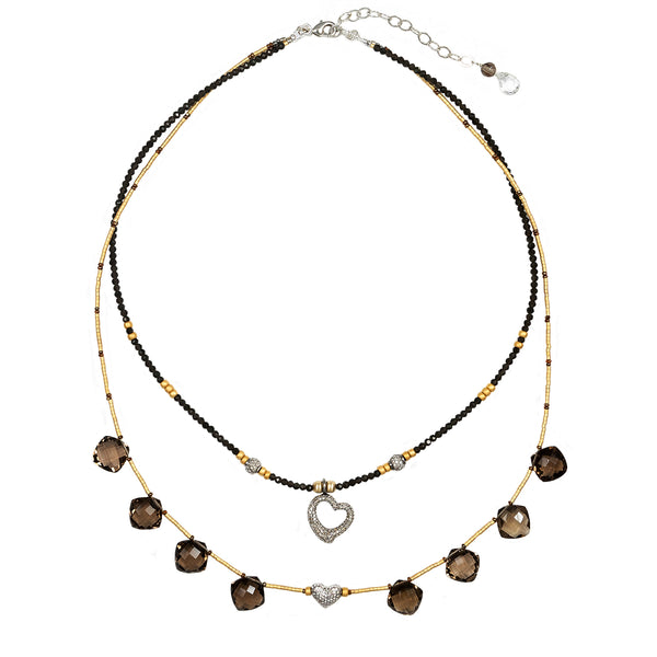 Blaire Pave Diamond, Spinel & Smoky Quartz Double Strand Necklace