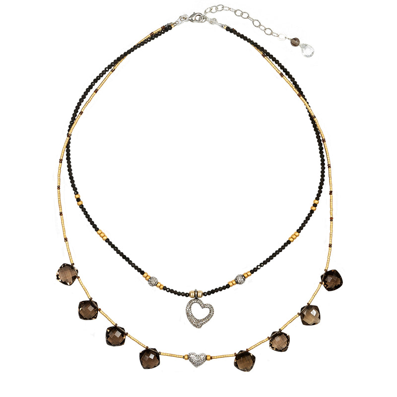 Blaire Pave Diamond, Spinel & Smoky Quartz Double Strand Necklace