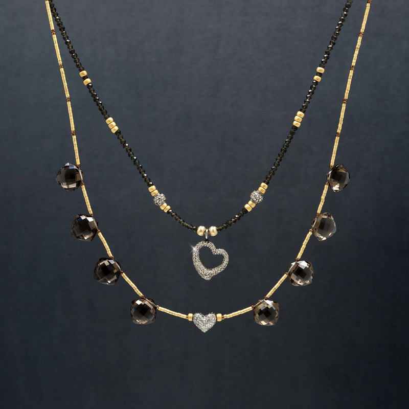 Blaire Pave Diamond, Spinel & Smoky Quartz Double Strand Necklace