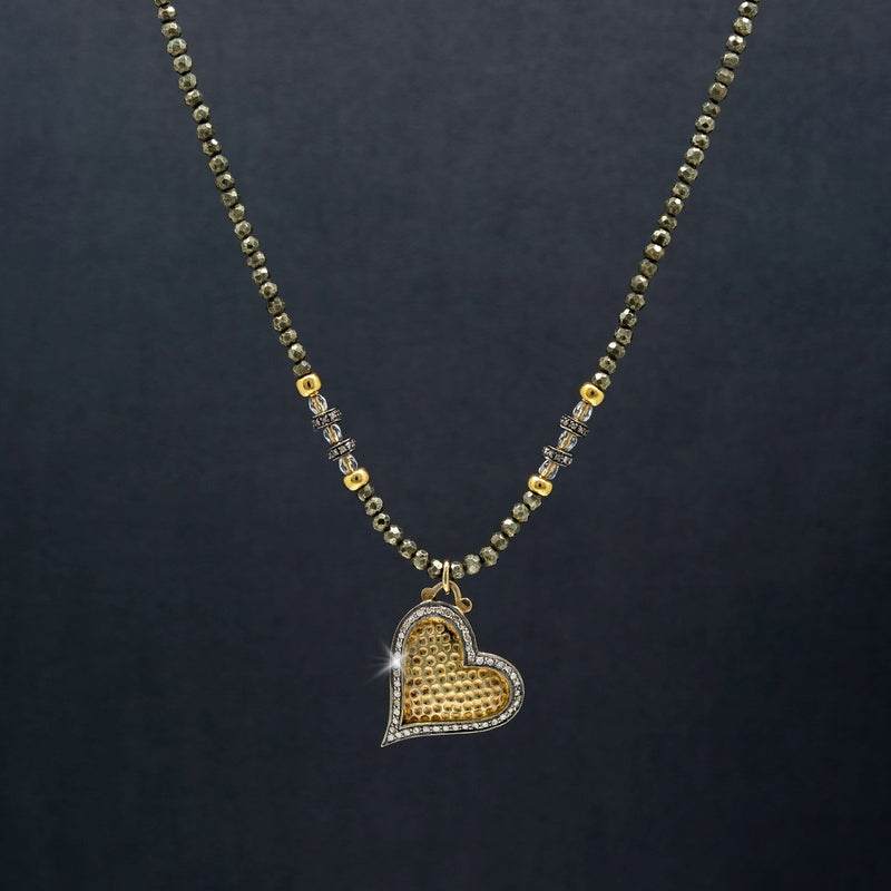 Venus Pyrite, Gold Vermeil & Pave Diamond Heart Necklace