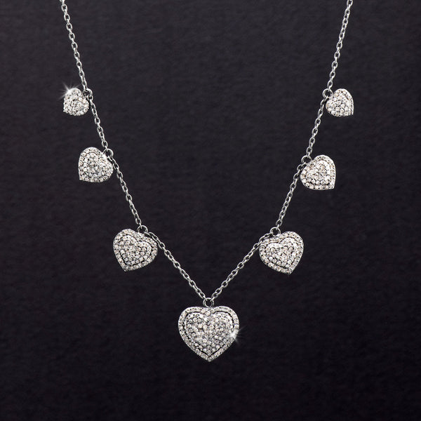 Brooke Sterling Silver & Pave Diamond Hearts Necklace