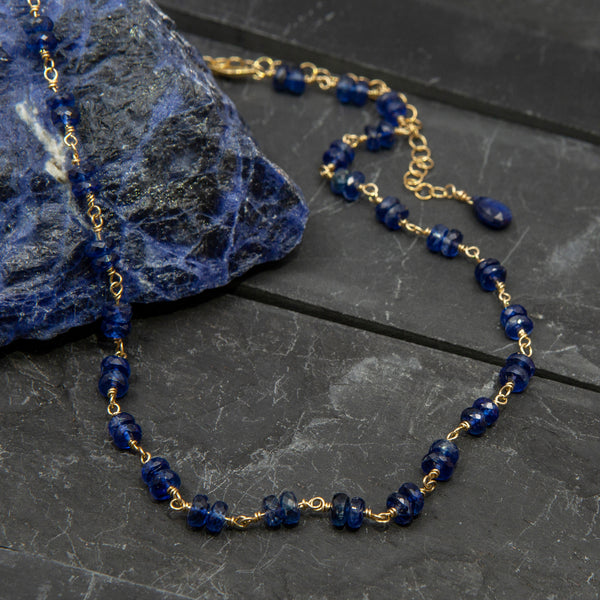 Daphne Faceted Deep Blue Kyanite Roundelles & 14k Gold Necklace