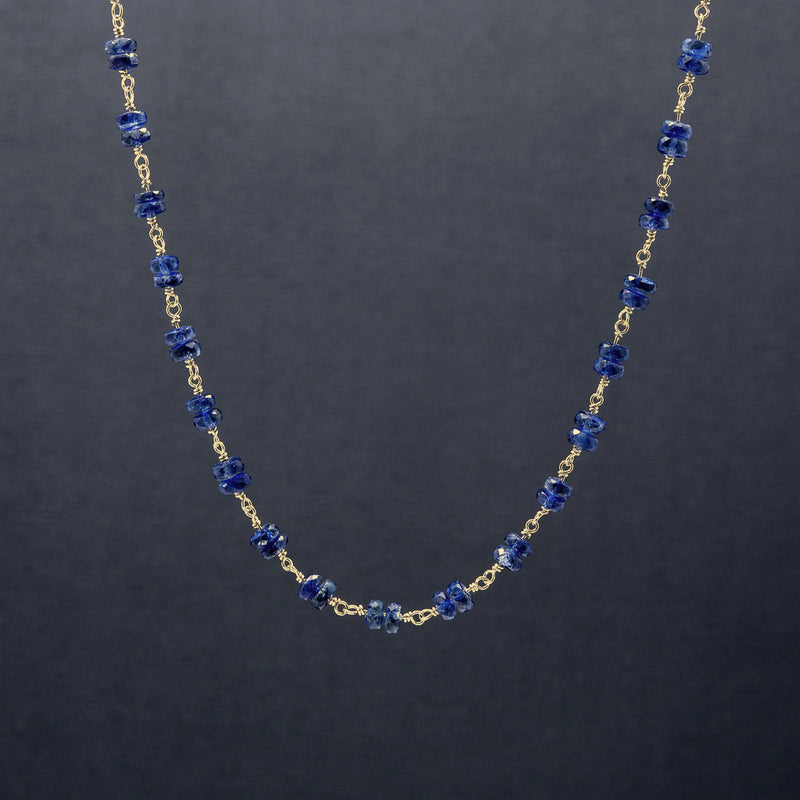 Daphne Faceted Deep Blue Kyanite Roundelles & 14k Gold Necklace