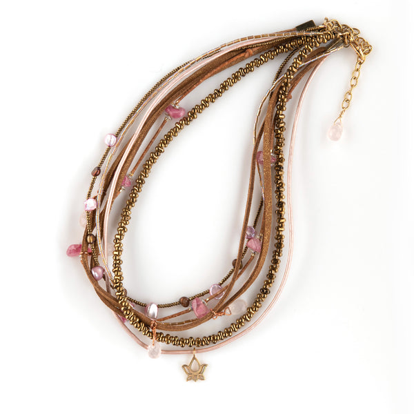 Rose Seven Strand Tourmaline, Pearl & Leather Necklace