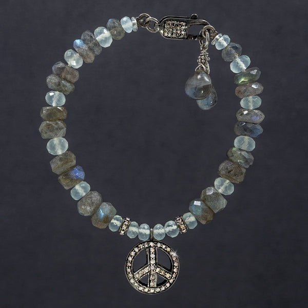 Hope Labradorite, Chalcedony & Diamond Peace Charm Bracelet