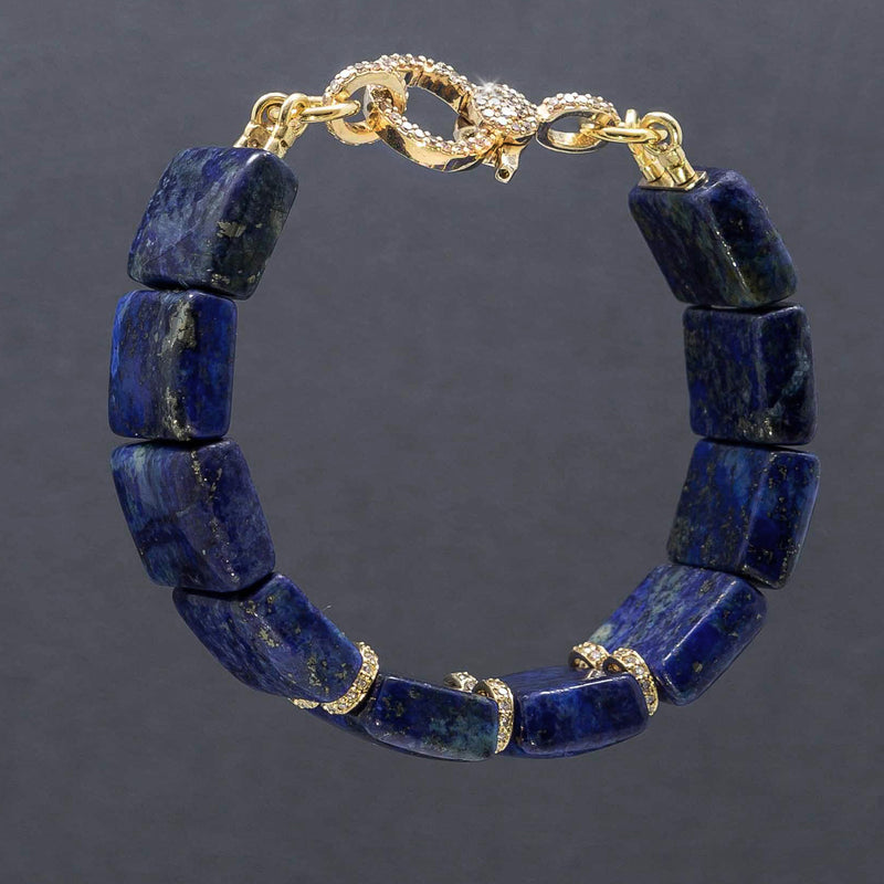 Carissa Lapis Chunk & 14k Gold Diamond Bracelet