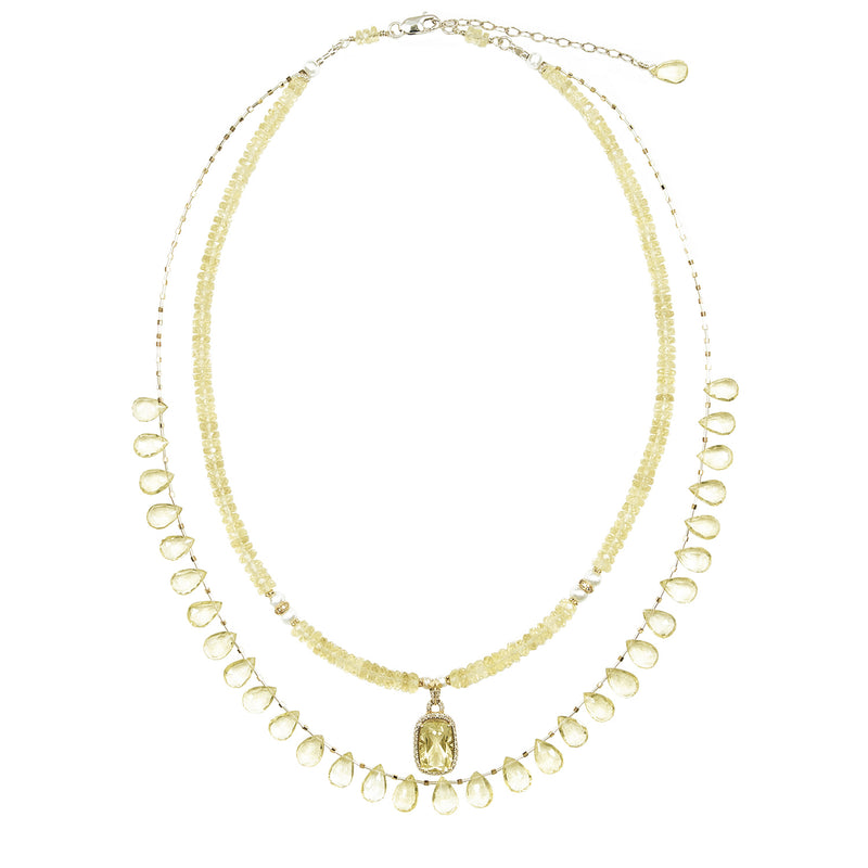 Catherine Lemon Quartz & 14k Gold Diamond Double Strand Necklace