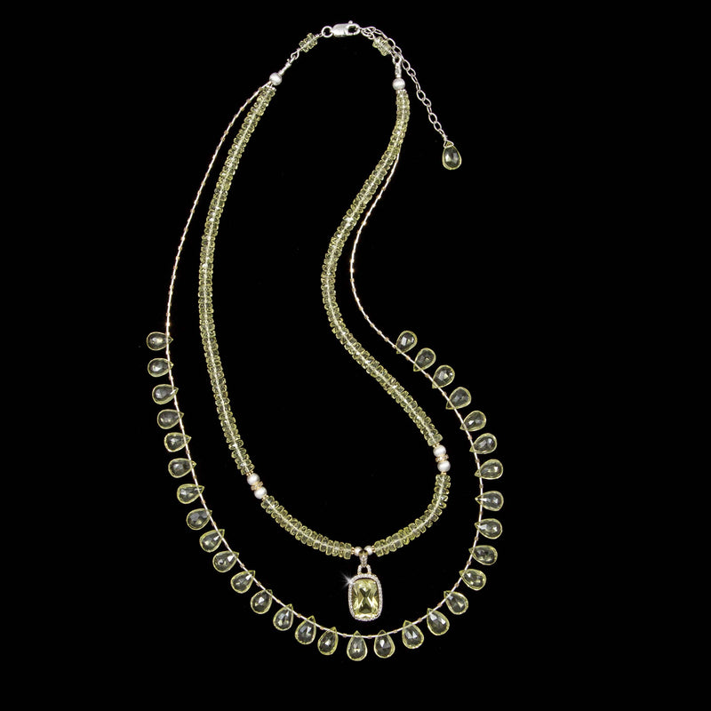 Catherine Lemon Quartz & 14k Gold Diamond Double Strand Necklace