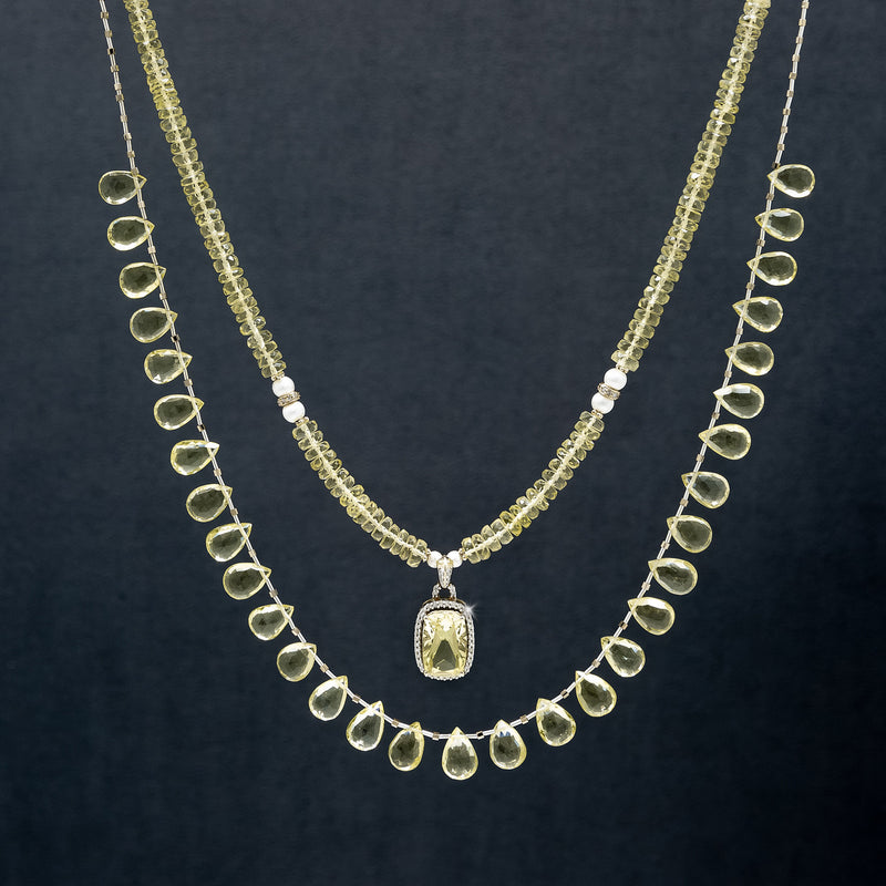 Catherine Lemon Quartz & 14k Gold Diamond Double Strand Necklace