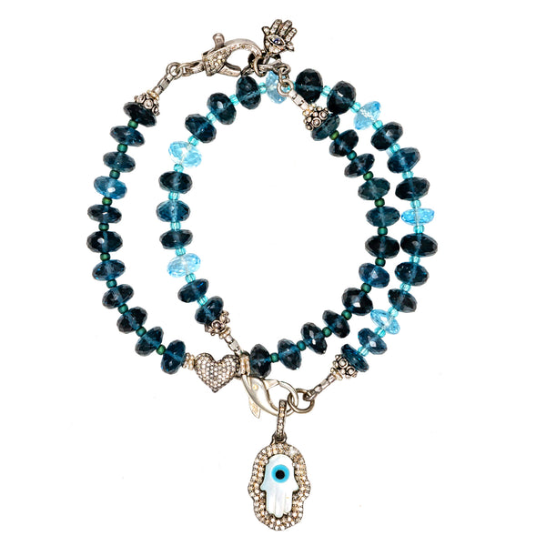 Kerri Blue Topaz & Mother Of Pearl Hamsa Bracelet