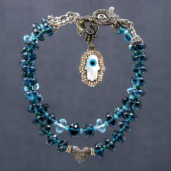 Kerri Blue Topaz & Mother Of Pearl Hamsa Bracelet