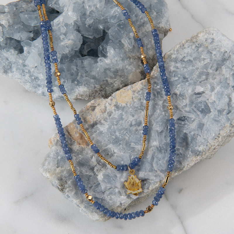 Lotus Denim Blue Sapphire Double Strand Necklace