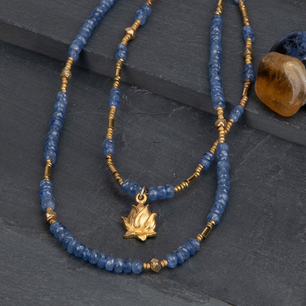 Lotus Denim Blue Sapphire Double Strand Necklace