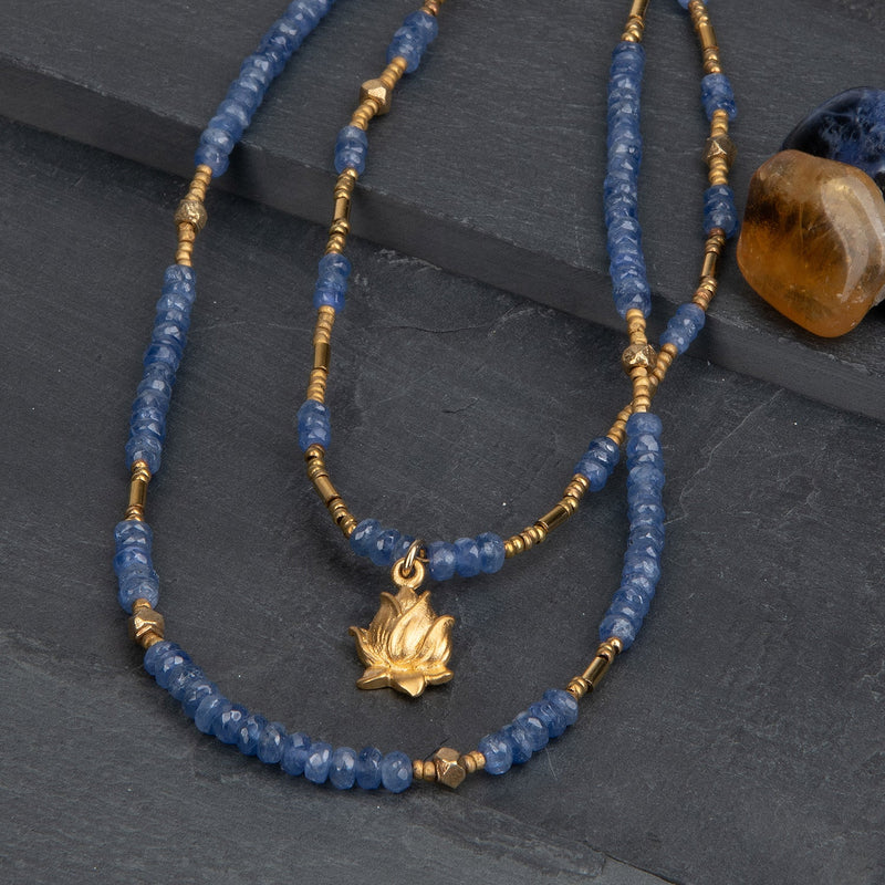 Lotus Denim Blue Sapphire Double Strand Necklace