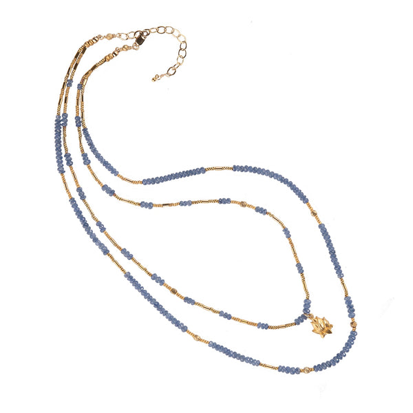 Lotus Denim Blue Sapphire Double Strand Necklace