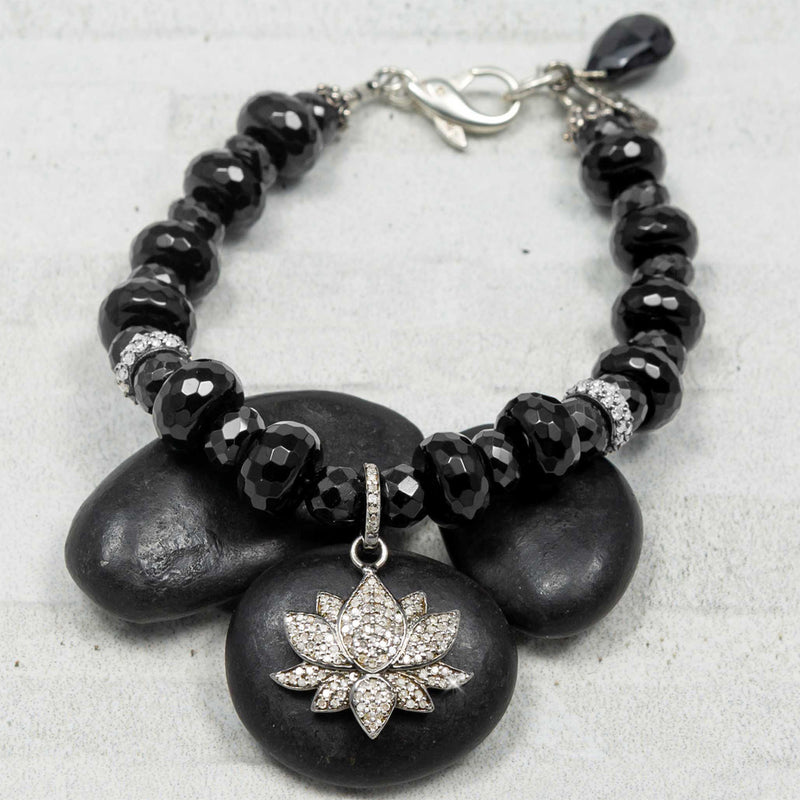 Kamal Onyx & Pave Diamond Lotus Bracelet