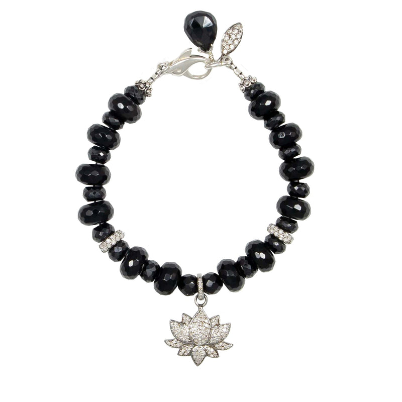 Kamal Onyx & Pave Diamond Lotus Bracelet