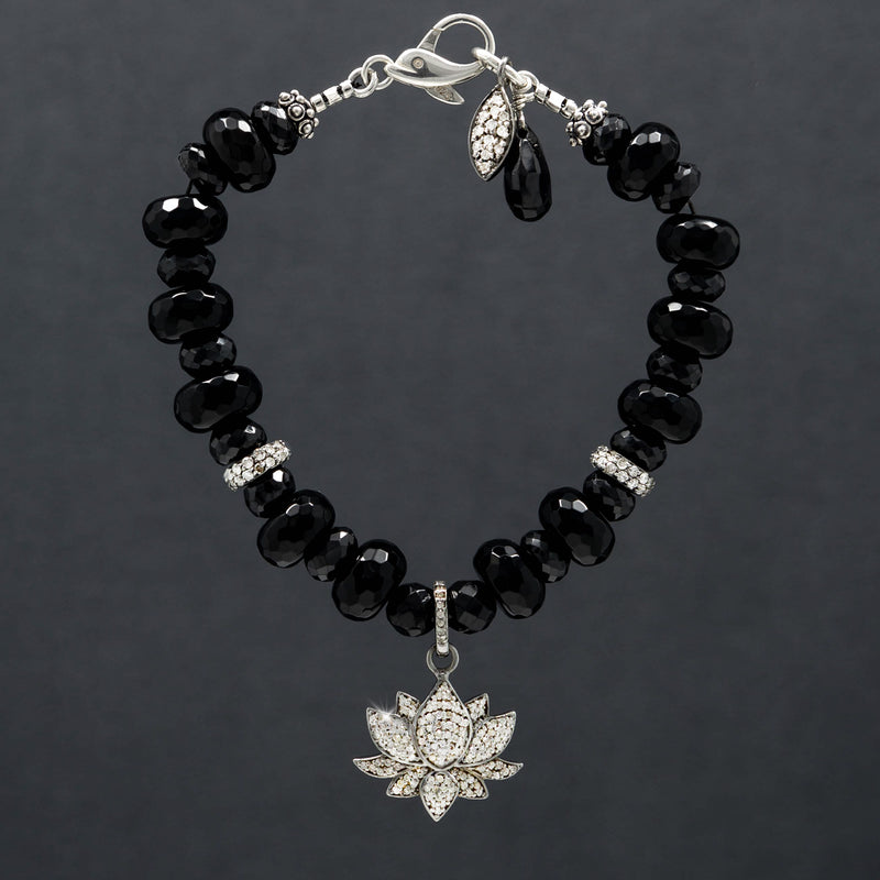 Kamal Onyx & Pave Diamond Lotus Bracelet
