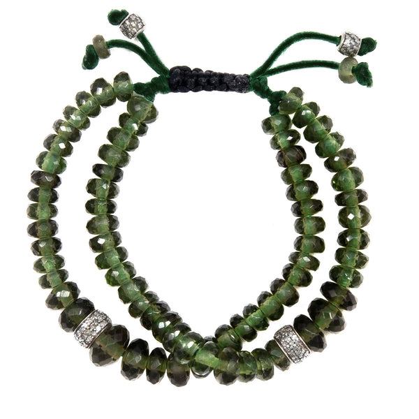 Enya Moldavite & Pave Diamond Macrame Bracelet