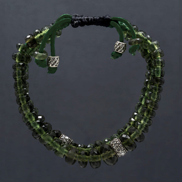 Enya Moldavite & Pave Diamond Macrame Bracelet