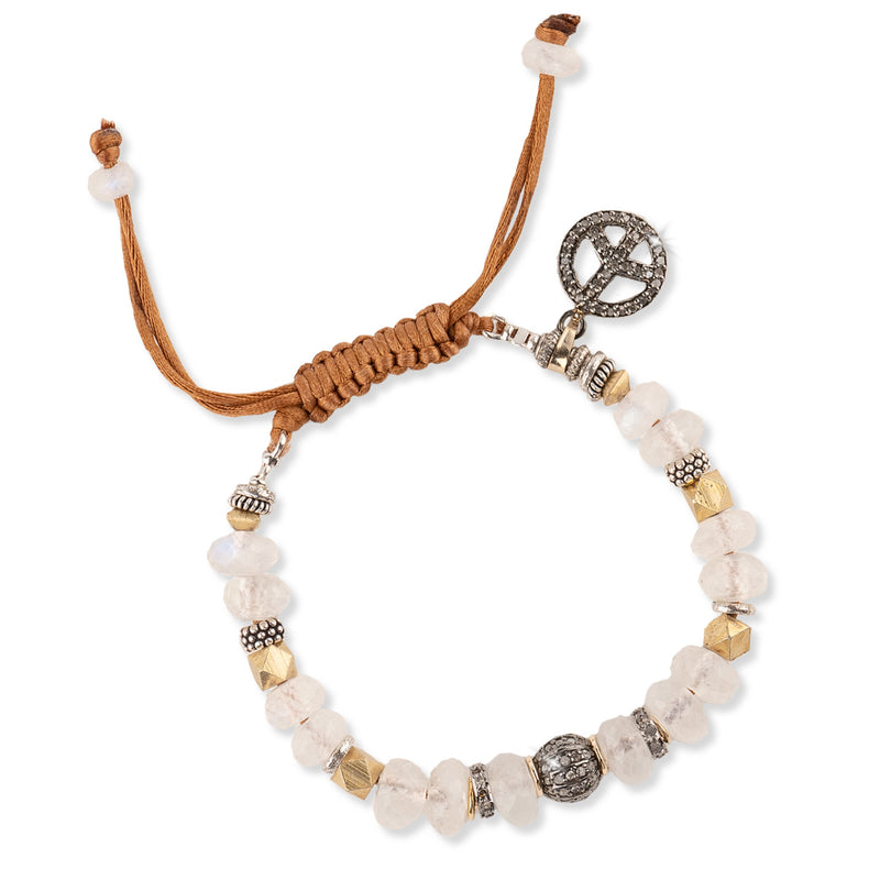 Celeste Moonstone & Pave Diamond Peace Macrame Bracelet