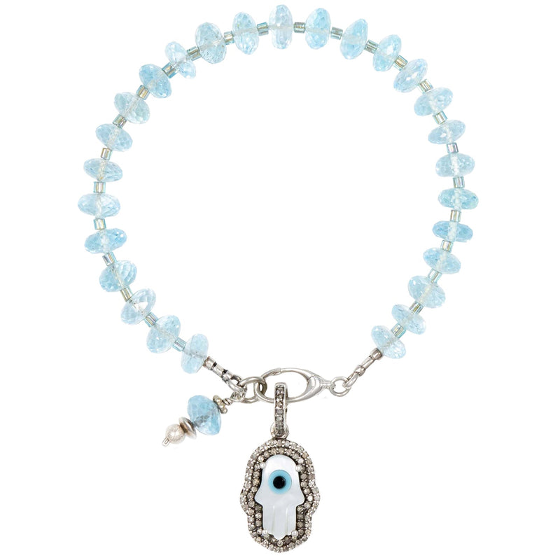 Blakely Blue Topaz & Mother of Pearl Hamsa Bracelet