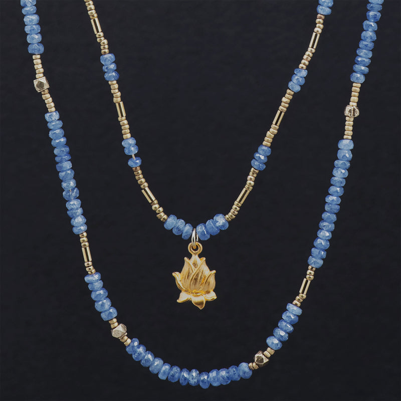 Lotus Denim Blue Sapphire Double Strand Necklace