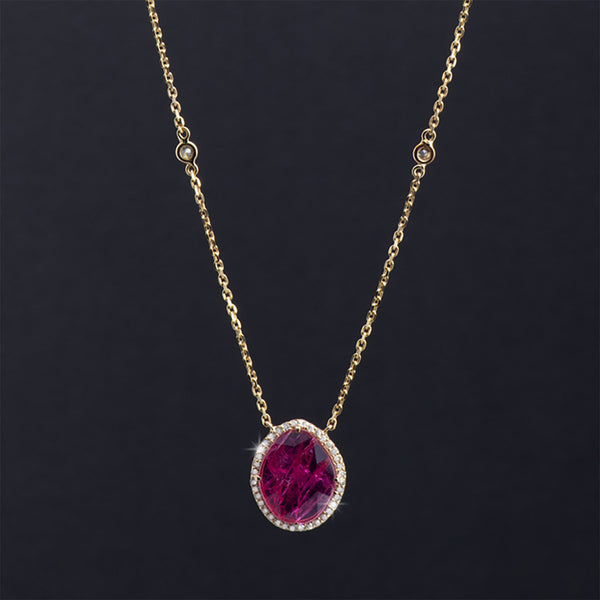 Ruby 14k Gold Diamond By the Yard Natural Faceted Ruby Necklace