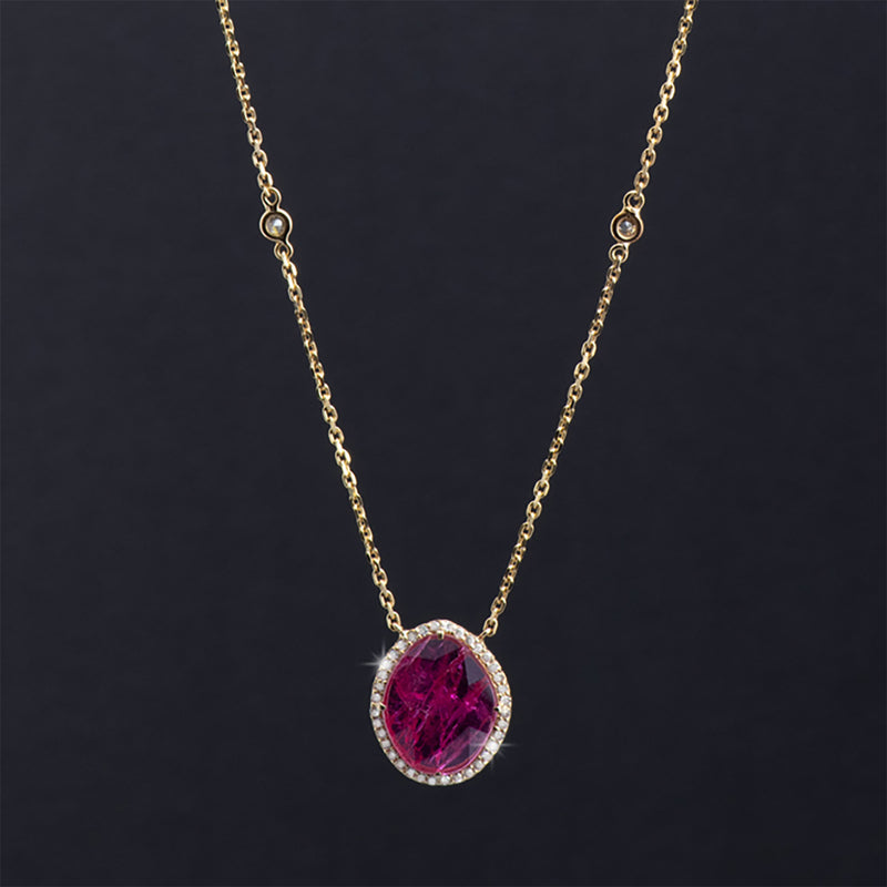 Ruby 14k Gold Diamond By the Yard Natural Faceted Ruby Necklace