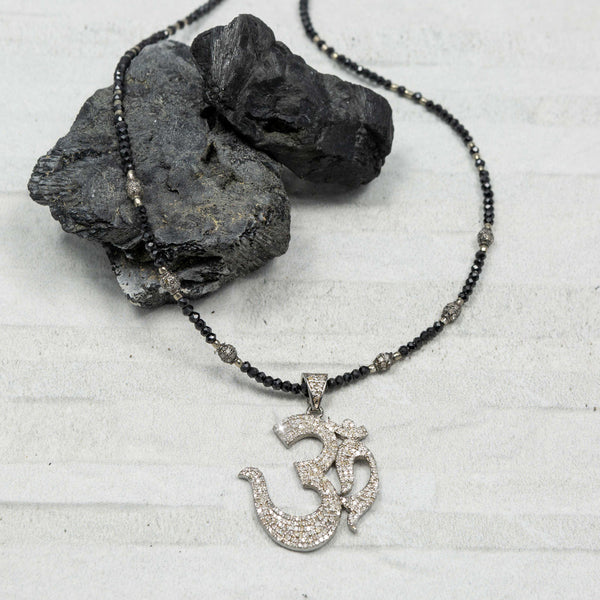 Shanti Spinel & Pave Diamond Om Necklace
