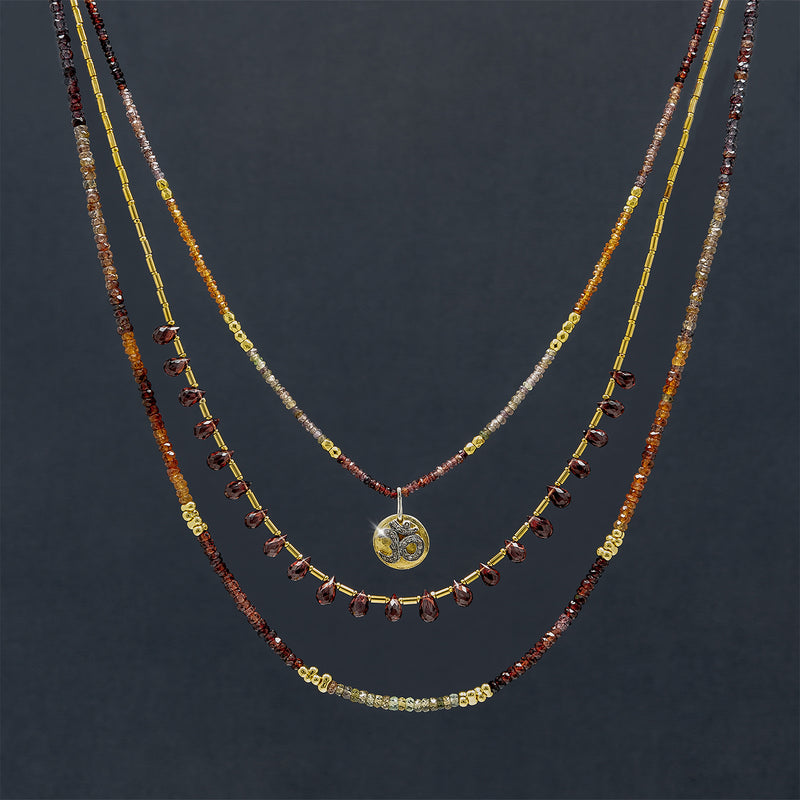 Ginger Sapphire, Garnet & Diamond Om Triple Strand Necklace