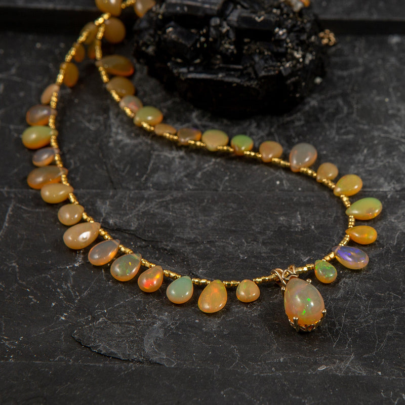 Madeline Ethiopian Opal Briolette & 14k Gold Necklace