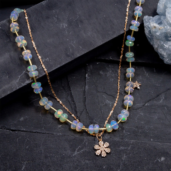 Danielle Opal & 14k Rose Gold Pave Diamond Star Necklace