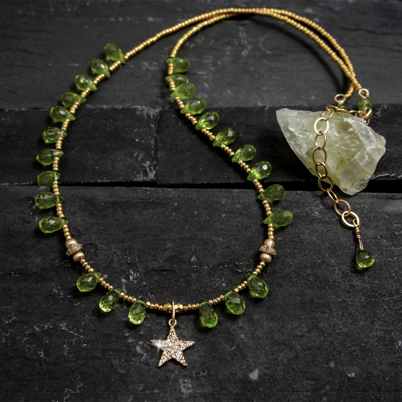 Isabella Peridot, 14k Gold & Pave Diamond Star Necklace